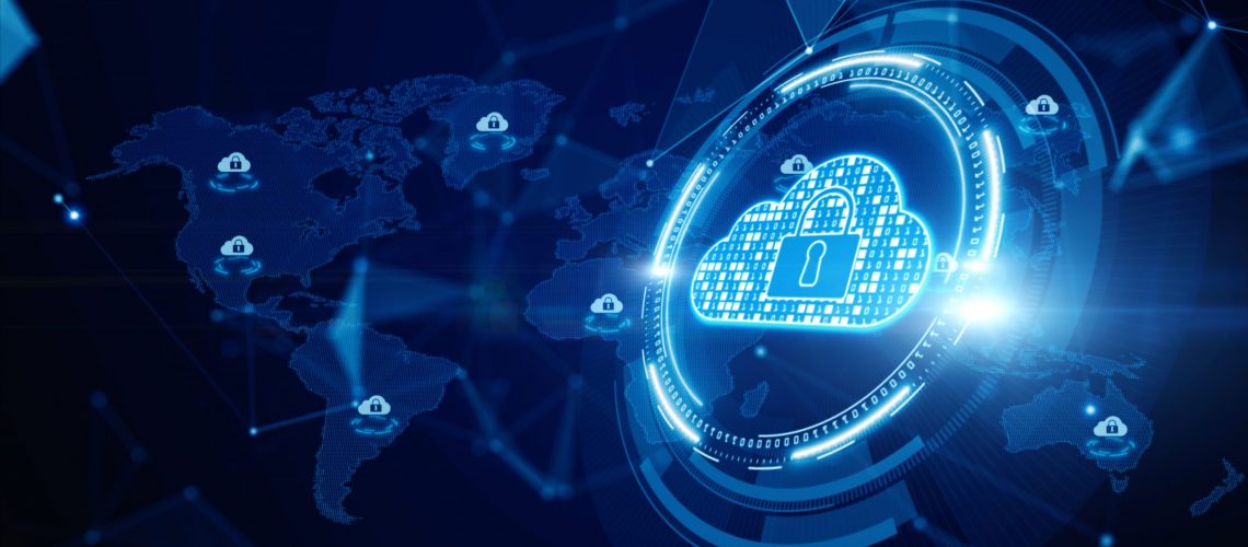 Digital Cloud Computing, Cyber Security, Digital Data Network Protection, Future Technology Digital Data Network Connection Background Concept.